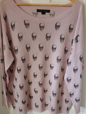 Skull Cashmere Pink 100% Cashmere All Over Skull Print Oversized Sweater Size L